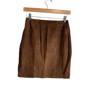 Vintage Beautiful Retro Boho Western Genuine Suede Leather Brown Pencil Skirt XS